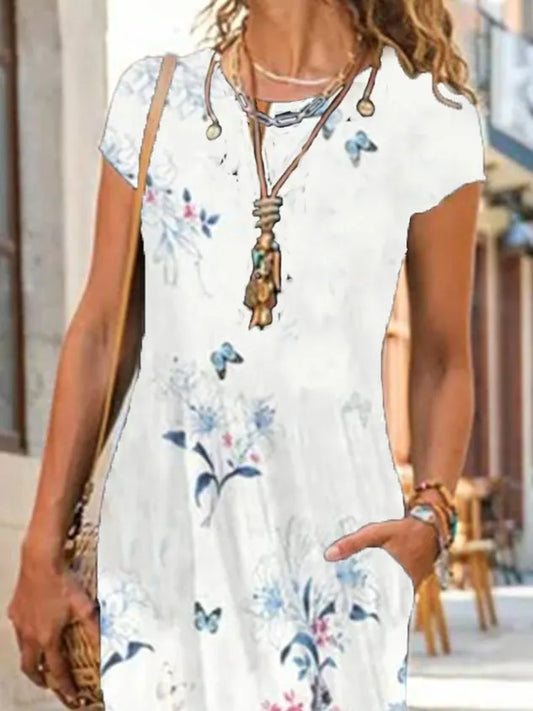 New Women Chic Plus Size Vintage Boho Short Sleeve Casual Knitting Dress